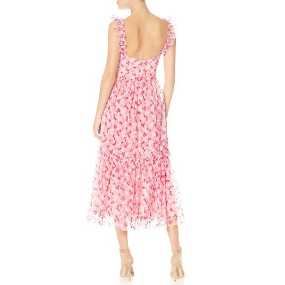 Monique Lhuillier Floral Embroidered Mesh Midi Peony - Picture 4 of 13